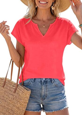 Womens V Neck T Shirts Spring Summer Cap Sleeve Loose Fit Basic Tees for Work Business Casual Office Vacation Clothes in Kuwait