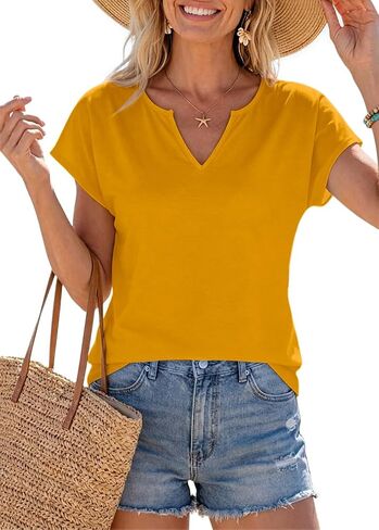 Womens V Neck T Shirts Spring Summer Cap Sleeve Loose Fit Basic Tees for Work Business Casual Office Vacation Clothes in Kuwait
