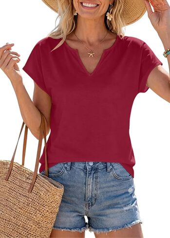Womens V Neck T Shirts Spring Summer Cap Sleeve Loose Fit Basic Tees for Work Business Casual Office Vacation Clothes in Kuwait