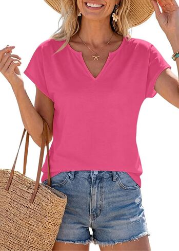 Womens V Neck T Shirts Spring Summer Cap Sleeve Loose Fit Basic Tees for Work Business Casual Office Vacation Clothes in Kuwait