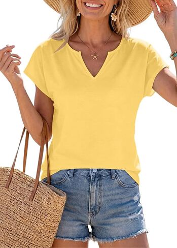Womens V Neck T Shirts Spring Summer Cap Sleeve Loose Fit Basic Tees for Work Business Casual Office Vacation Clothes in Kuwait