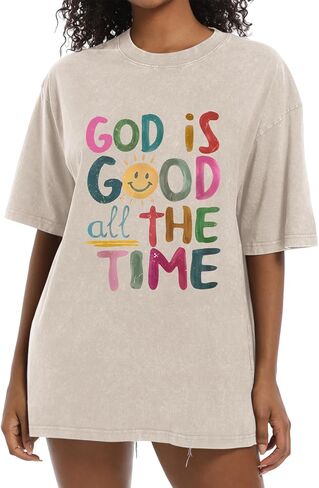 Christian Shirts for Women Oversized God is Good Tshirt Vintage Religious Jesus Tees Inspirational Bible Verse Tops in Saudi Arabia