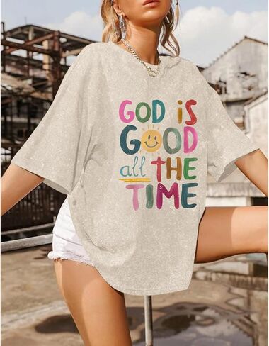 Christian Shirts for Women Oversized God is Good Tshirt Vintage Religious Jesus Tees Inspirational Bible Verse Tops in Saudi Arabia