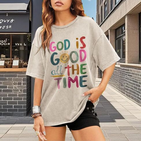 Christian Shirts for Women Oversized God is Good Tshirt Vintage Religious Jesus Tees Inspirational Bible Verse Tops in Saudi Arabia