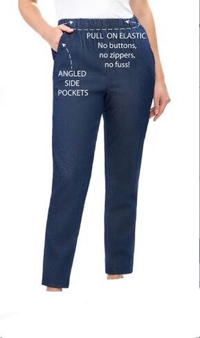 EOM Womans Pull On Side Pockets Full Elastic Waist Jeans in Kuwait