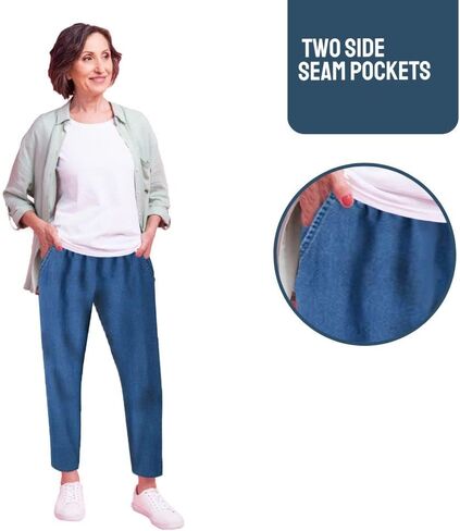 EOM Womans Pull On Side Pockets Full Elastic Waist Jeans in Kuwait