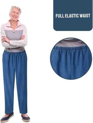EOM Womans Pull On Side Pockets Full Elastic Waist Jeans in Kuwait