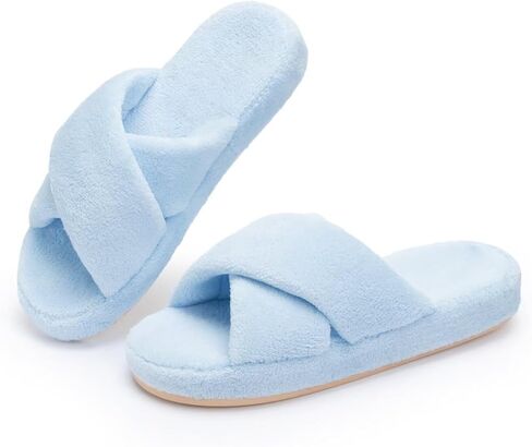 NineCiFun Women's Fuzzy Slippers with Memory Foam, Cross Band Open Toe House Slippers – Cozy Plush Indoor Outdoor Slides, Non-Slip Comfort for Women, Mom, Her, Ladies in Saudi Arabia