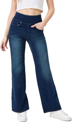 KYAL Women's High Waisted Wide Leg Pull-On Stretchy Jeans with Real Front Pockets, Baggy Casual Denim Pants in Saudi Arabia