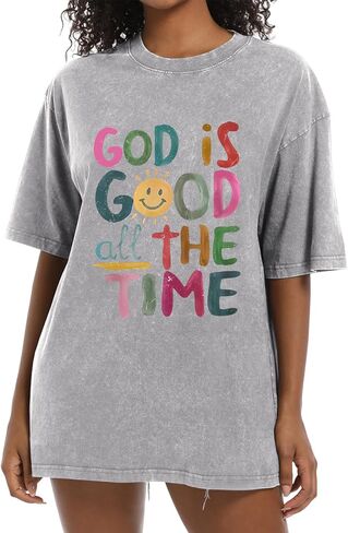 Christian Shirts for Women Oversized God is Good Tshirt Vintage Religious Jesus Tees Inspirational Bible Verse Tops in Saudi Arabia