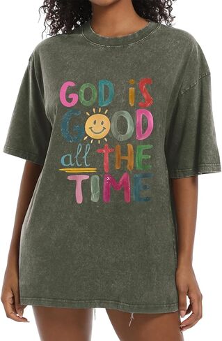 Christian Shirts for Women Oversized God is Good Tshirt Vintage Religious Jesus Tees Inspirational Bible Verse Tops in Saudi Arabia