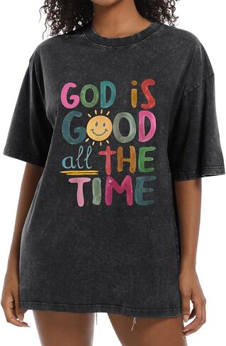 Christian Shirts for Women Oversized God is Good Tshirt Vintage Religious Jesus Tees Inspirational Bible Verse Tops in Saudi Arabia
