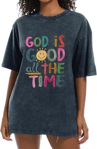 Christian Shirts for Women Oversized God is Good Tshirt Vintage Religious Jesus Tees Inspirational Bible Verse Tops in Saudi Arabia