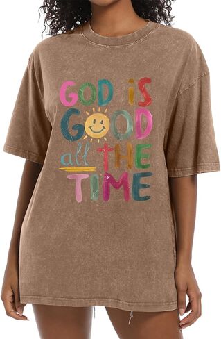 Christian Shirts for Women Oversized God is Good Tshirt Vintage Religious Jesus Tees Inspirational Bible Verse Tops in Saudi Arabia