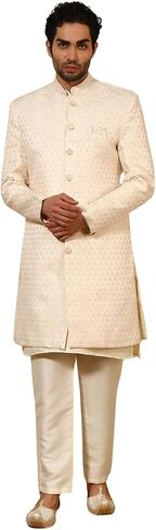 Pro-Ethic Style Developer Jacquard Indo-Western Set with Floral Design Embroidery Long Jacket for Men (C-132) in Saudi Arabia