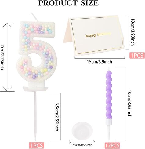 Number Birthday Candle Set - 1PCS Number Cake Candle, 12PCS Spiral Birthday Candles with Blank Birthday Card, Cake Topper Decorations for Birthday Party (Macaron Glitter) (Macaron Glitter, Number 5) in Kuwait