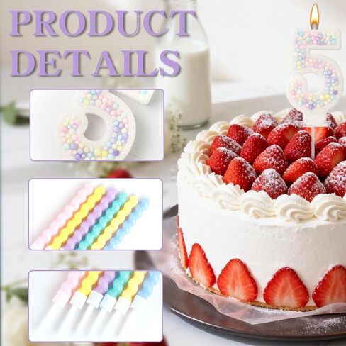 Number Birthday Candle Set - 1PCS Number Cake Candle, 12PCS Spiral Birthday Candles with Blank Birthday Card, Cake Topper Decorations for Birthday Party (Macaron Glitter) (Macaron Glitter, Number 5) in Kuwait