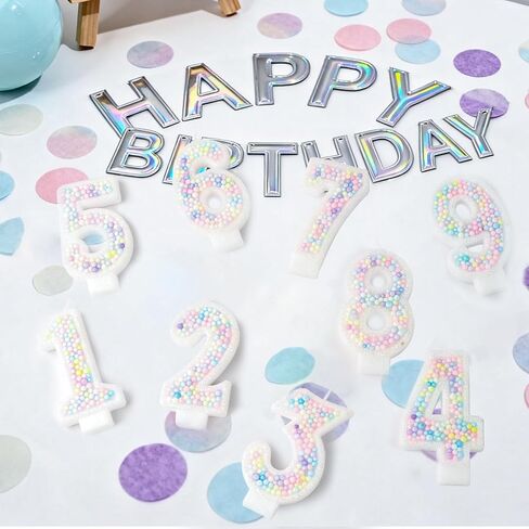Number Birthday Candle Set - 1PCS Number Cake Candle, 12PCS Spiral Birthday Candles with Blank Birthday Card, Cake Topper Decorations for Birthday Party (Macaron Glitter) (Macaron Glitter, Number 5) in Kuwait