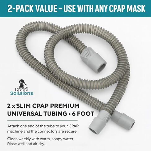 Slim Universal CPAP Hose – 6 ft (2-Pack) – Compatible with Most Sleep CPAP Therapy– Flexible, Lightweight Tubing with Standard 15mm hose & 22mm Ends in Saudi Arabia