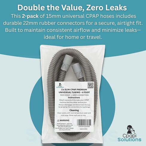 Slim Universal CPAP Hose – 6 ft (2-Pack) – Compatible with Most Sleep CPAP Therapy– Flexible, Lightweight Tubing with Standard 15mm hose & 22mm Ends in Saudi Arabia