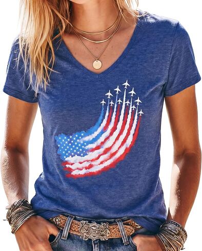 Huukeay Patriotic Shirts for Women American Flag Tops USA 4th of July Outfits V Neck Graphic Print 250th Anniversary Tees in Kuwait