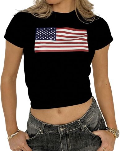 Women American Flag Graphic Crop Tops Independence Day Y2k Baby Tee for Teen Girls 4th of July Cropped Tshirt in Saudi Arabia