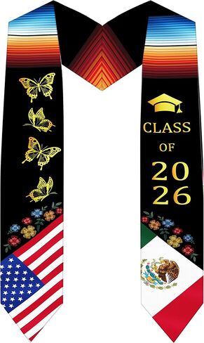Romart Mexican Graduation Stole, Serape Style Mexican American Flag Graduation Sash, Class of 2026 Mexico USA Graduation Stole Gifts for for Men Women in Saudi Arabia