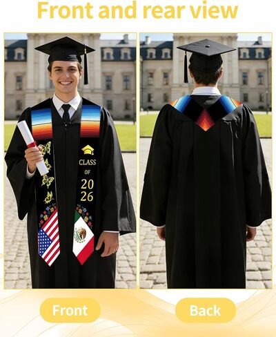 Romart Mexican Graduation Stole, Serape Style Mexican American Flag Graduation Sash, Class of 2026 Mexico USA Graduation Stole Gifts for for Men Women in Saudi Arabia