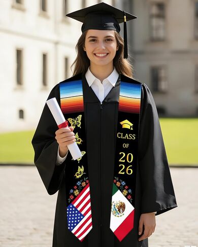 Romart Mexican Graduation Stole, Serape Style Mexican American Flag Graduation Sash, Class of 2026 Mexico USA Graduation Stole Gifts for for Men Women in Saudi Arabia