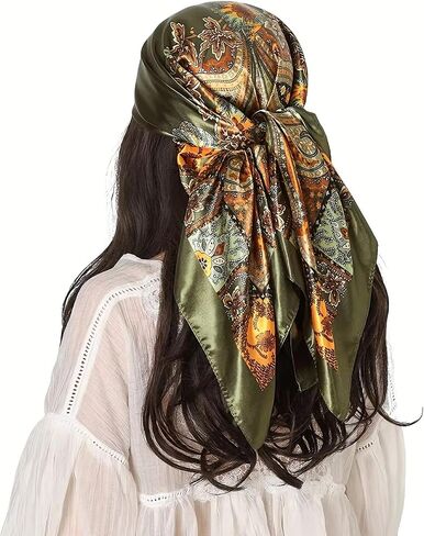 Large Stain Scarf Bandana For Women - Silk Feel Head Hair Scarf Green Pirate Head Scarves 35" Square in Saudi Arabia