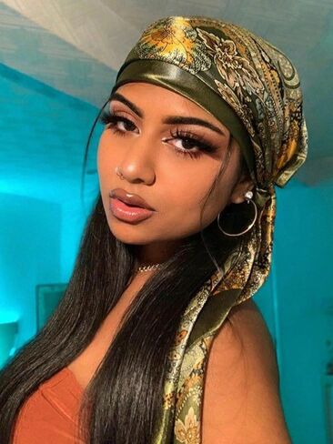 Large Stain Scarf Bandana For Women - Silk Feel Head Hair Scarf Green Pirate Head Scarves 35" Square in Saudi Arabia
