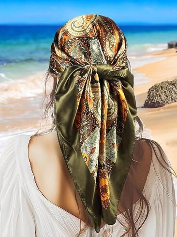 Large Stain Scarf Bandana For Women - Silk Feel Head Hair Scarf Green Pirate Head Scarves 35" Square in Saudi Arabia