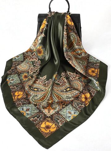 Large Stain Scarf Bandana For Women - Silk Feel Head Hair Scarf Green Pirate Head Scarves 35" Square in Saudi Arabia