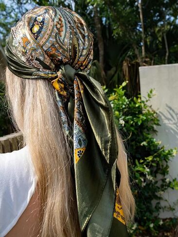 Large Stain Scarf Bandana For Women - Silk Feel Head Hair Scarf Green Pirate Head Scarves 35" Square in Saudi Arabia