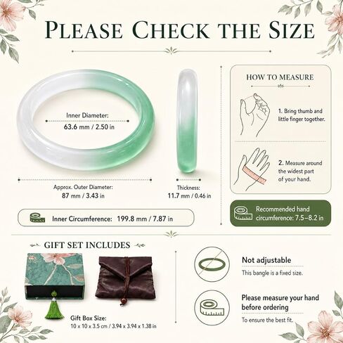 Green and White Natural Jade Bangle Bracelet for Women, Handmade Two-Tone Feng Shui Good Luck Healing Bangle 62-64mm with Elegant Gift Box, Jewelry Gift for Mother Grandmother Christmas Birthday in Saudi Arabia