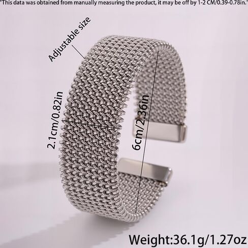 Silver Cuff Bangle Bracelet for Women, Stainless Steel Wide Woven Stackable Open Cuff Jewelry for Birthday Gifts in Kuwait