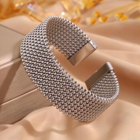 Silver Cuff Bangle Bracelet for Women, Stainless Steel Wide Woven Stackable Open Cuff Jewelry for Birthday Gifts in Kuwait