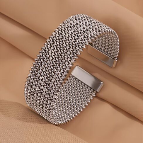 Silver Cuff Bangle Bracelet for Women, Stainless Steel Wide Woven Stackable Open Cuff Jewelry for Birthday Gifts in Kuwait
