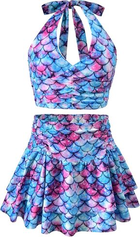 Girls 2 Piece Swimsuit Halter Bikini Top Swim Skirt Set in Kuwait
