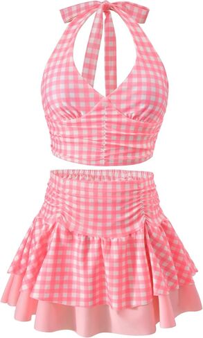 Girls 2 Piece Swimsuit Halter Bikini Top Swim Skirt Set in Kuwait