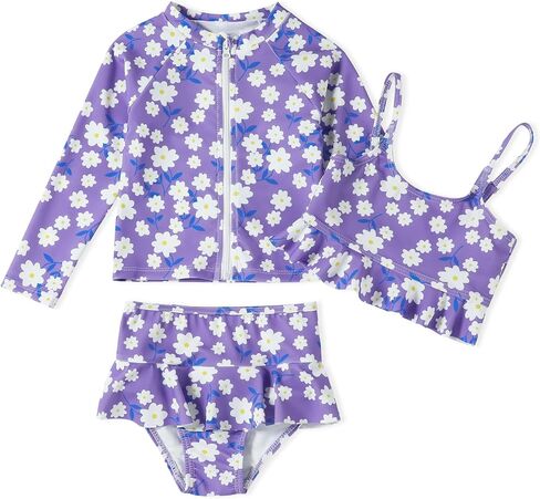 DREAM BUS Toddler Girls Long Sleeve Swimsuit 3 Piece Rashguard Set with Bikini Top Baby Girls Bathing Suit Swimwear in Saudi Arabia