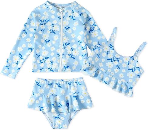 DREAM BUS Toddler Girls Long Sleeve Swimsuit 3 Piece Rashguard Set with Bikini Top Baby Girls Bathing Suit Swimwear in Saudi Arabia