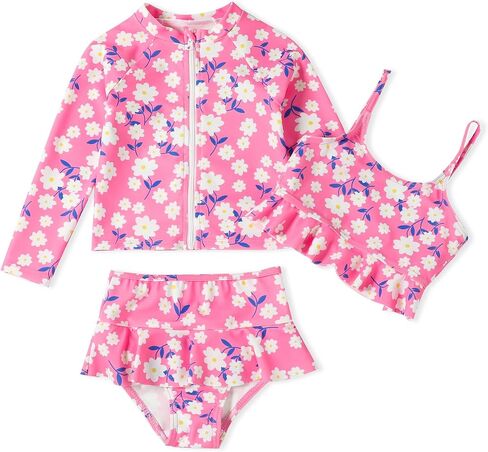 DREAM BUS Toddler Girls Long Sleeve Swimsuit 3 Piece Rashguard Set with Bikini Top Baby Girls Bathing Suit Swimwear in Saudi Arabia