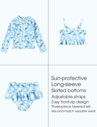 DREAM BUS Toddler Girls Long Sleeve Swimsuit 3 Piece Rashguard Set with Bikini Top Baby Girls Bathing Suit Swimwear in Saudi Arabia