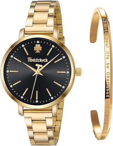 ManChDa Womens Wrist Watch Crystal Case Mesh Stainless Steel Band Bling Ladies Watches Analog Quartz Diamond Classic Fashion Romantic + Jewelry Cuff Bracelet Set Slim Thin Casual Glitter Gold in Saudi Arabia