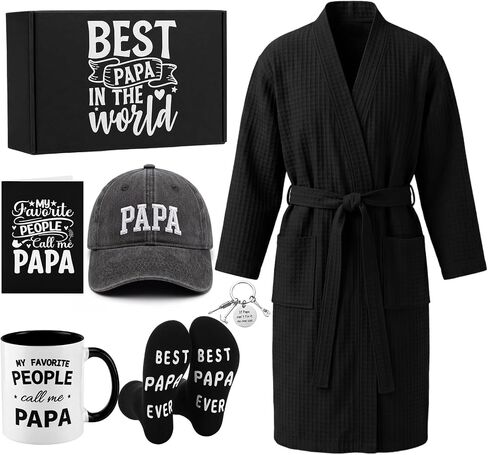 7 Pcs Dad Gift Set Best Dad Gifts for Father Care Package with Coffee Mug, Baseball Cap, Waffle Bathrobe, Socks, Bottle Opener Keychain, Card for Father's Day Birthday Christmas in Kuwait