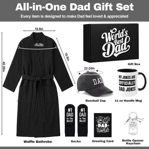 7 Pcs Dad Gift Set Best Dad Gifts for Father Care Package with Coffee Mug, Baseball Cap, Waffle Bathrobe, Socks, Bottle Opener Keychain, Card for Father's Day Birthday Christmas in Kuwait
