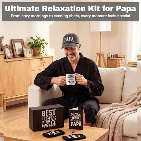 7 Pcs Dad Gift Set Best Dad Gifts for Father Care Package with Coffee Mug, Baseball Cap, Waffle Bathrobe, Socks, Bottle Opener Keychain, Card for Father's Day Birthday Christmas in Kuwait