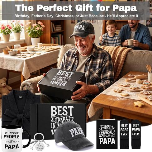 7 Pcs Dad Gift Set Best Dad Gifts for Father Care Package with Coffee Mug, Baseball Cap, Waffle Bathrobe, Socks, Bottle Opener Keychain, Card for Father's Day Birthday Christmas in Kuwait