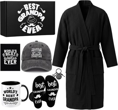 7 Pcs Dad Gift Set Best Dad Gifts for Father Care Package with Coffee Mug, Baseball Cap, Waffle Bathrobe, Socks, Bottle Opener Keychain, Card for Father's Day Birthday Christmas in Kuwait